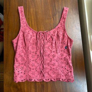 NWT Red Eyelet Corset Style Cropped Tank Top Sz S
